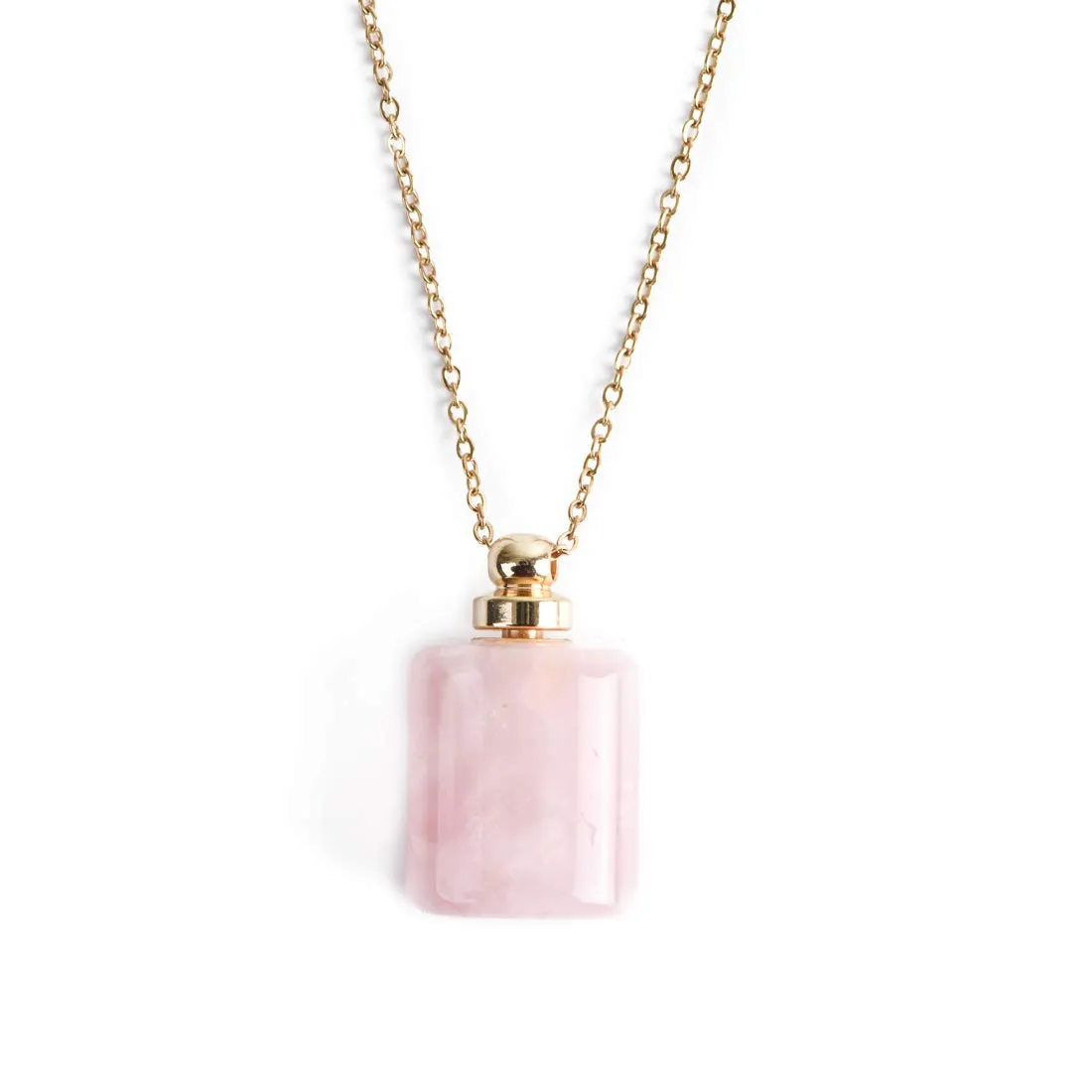 YGLINE Rose Quartz Essential Oil Diffuser Pendant Necklace – Unique Natural Healing Perfume Bottle