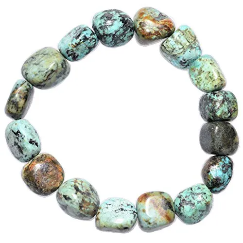 Zenergy Gems African Turquoise Nugget Bead Bracelet 7' with Selenite Heart Charging Crystal