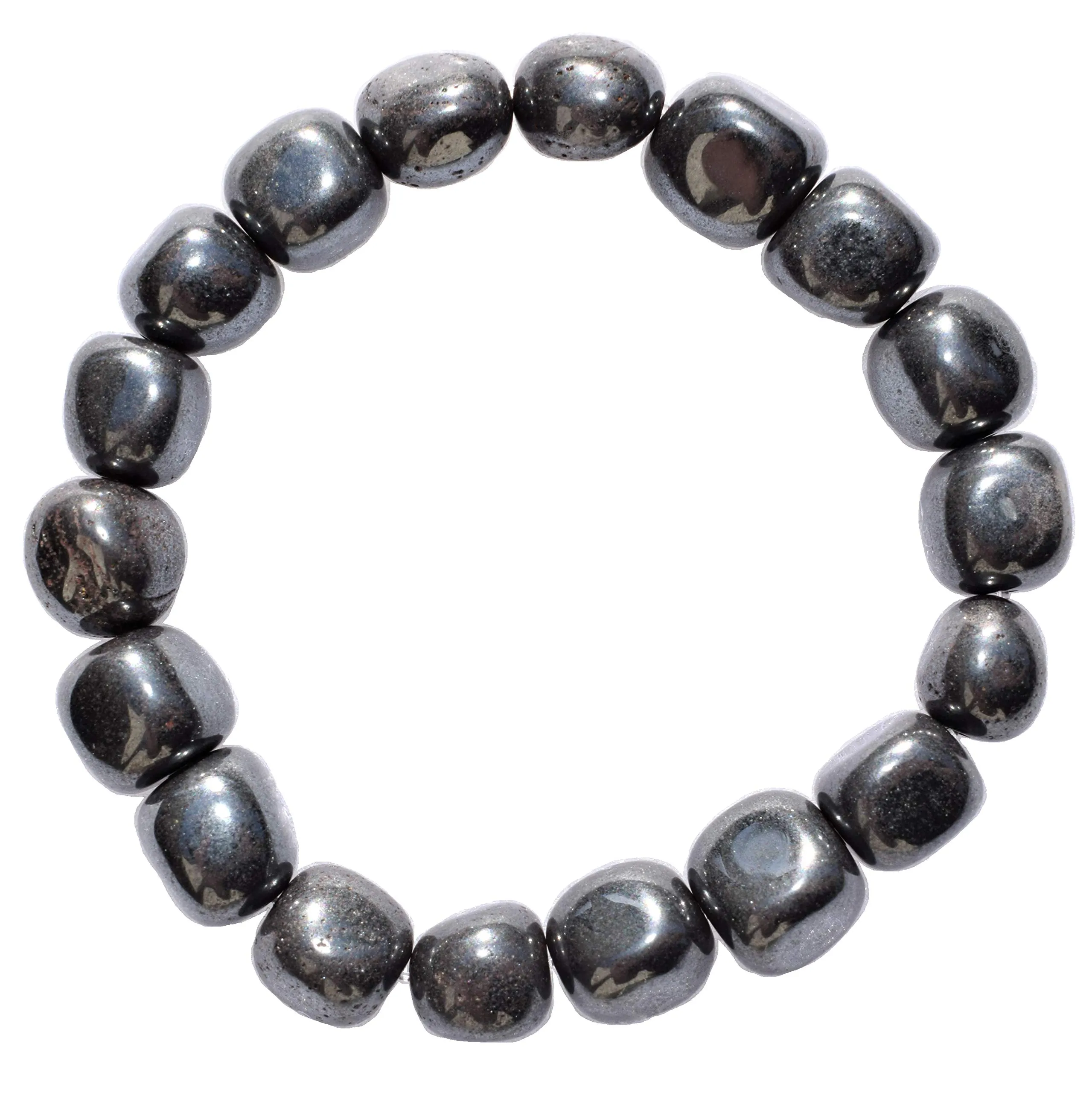 Zenergy Gems Natural Hematite Crystal Bracelet 7' with Selenite Heart Charging Crystal Included